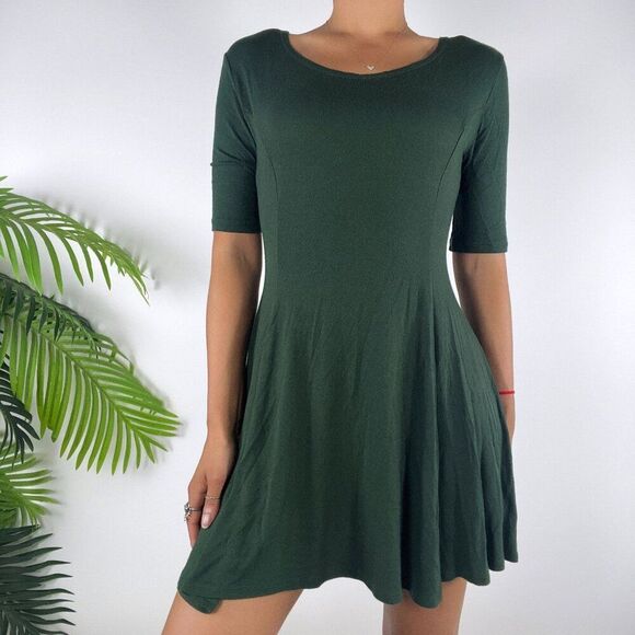 Vintage Y2K Green Fairy Grunge Granola Girl Casual A-Line Mini Skater Dress / M - Picture 1 of 8